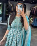 A BLUE VOLUMINOUS ANARKALI SUIT SET