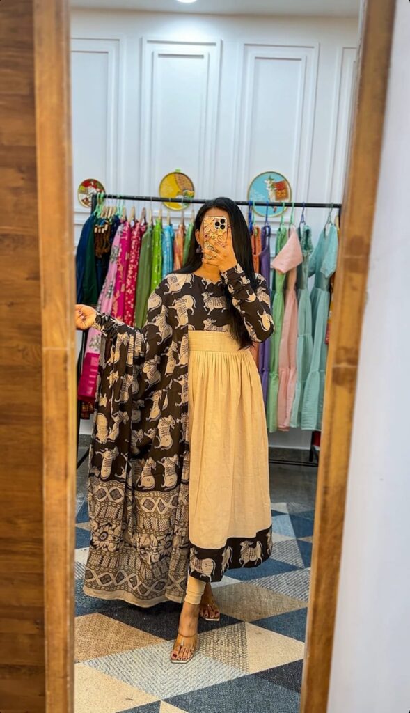 Elegant Black & Beige Printed Cotton Kurti Set with Dupatta