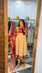 Elegant Red & Beige Printed Cotton Kurti Set with Dupatta