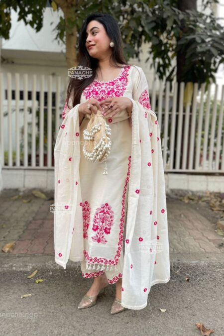 Elegant Off-White Banarasi Embroidered Suit Set with Dupatta – Festival & Ethnic Wear for Women