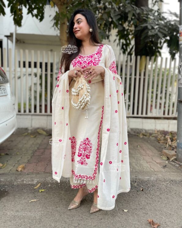 Elegant Off-White Banarasi Embroidered Suit Set with Dupatta – Festival & Ethnic Wear for Women