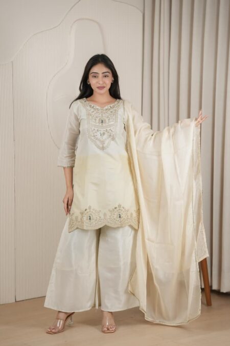 Minimal Luxury Suit Set 🤍 | Tissue Silk Embroidered Co-Ord for Women