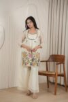 Elegant White Roman Silk Embroidered & Hand Work Co-Ord Set – Festival & Ethnic Wear for Women